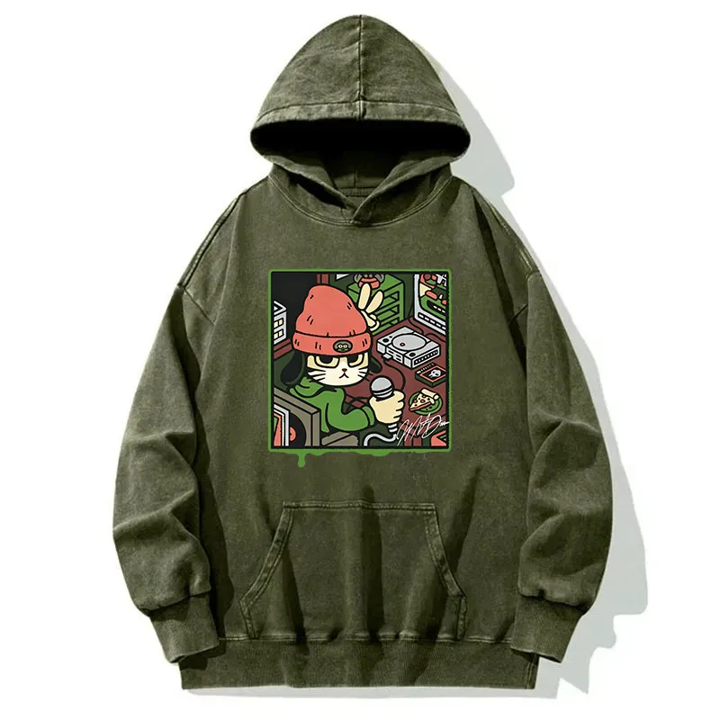 Funny Cat Print Relaxed Hoodie