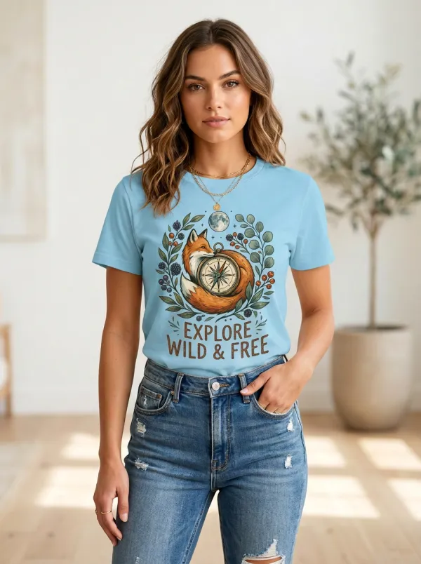 Nature Lover Fox Compass Explore Wild And Free T-Shirt
