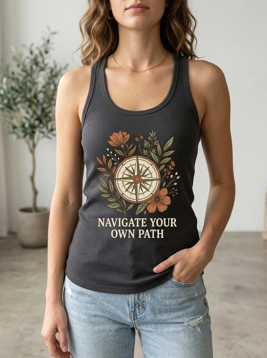 Adventure Compass Floral Navigate Your Own Path Tank Top