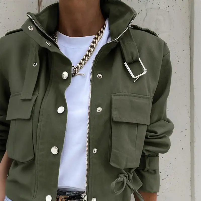 Drawstring Hem Collar Jacket