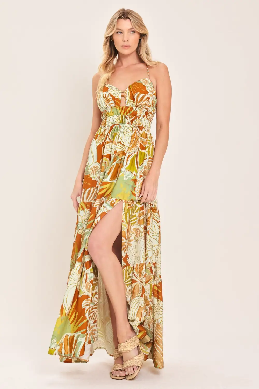 Smocked Printed Maxi Dress