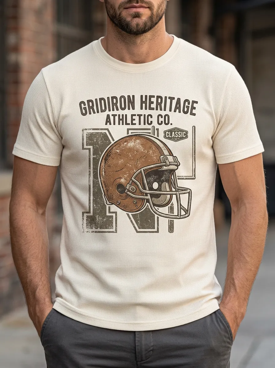 Men's American Football Lover Gridiron Helmet Printed T-shirt