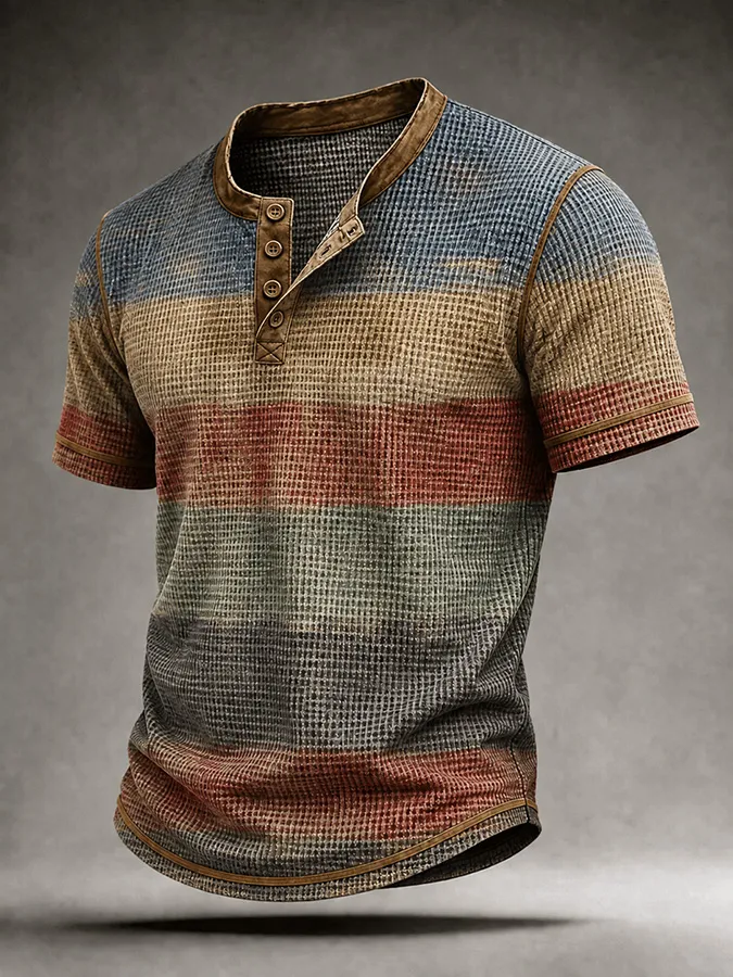 Men'S Gradient Striped Waffle Knit Henry Shirt
