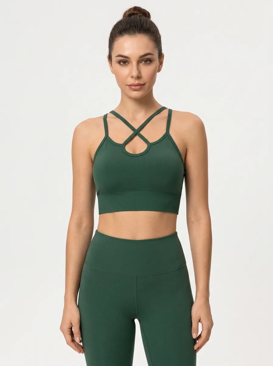 Women's Green Cross Strap Yoga Bra