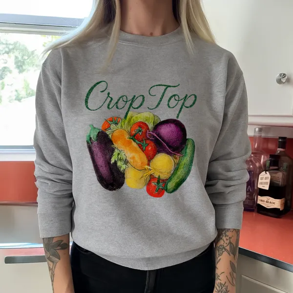 Cropped Graphic Crewneck Sweatshirt