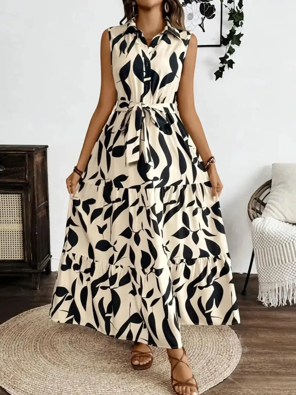Textured Tie Detail Maxi Dress