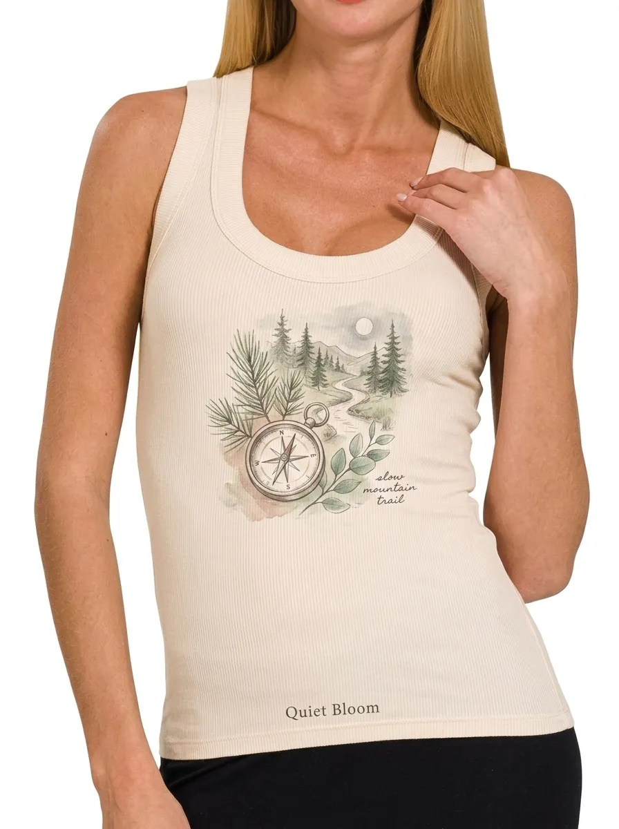 Women's Hiking Lover Compass Mountain Trail Printed Tank Top
