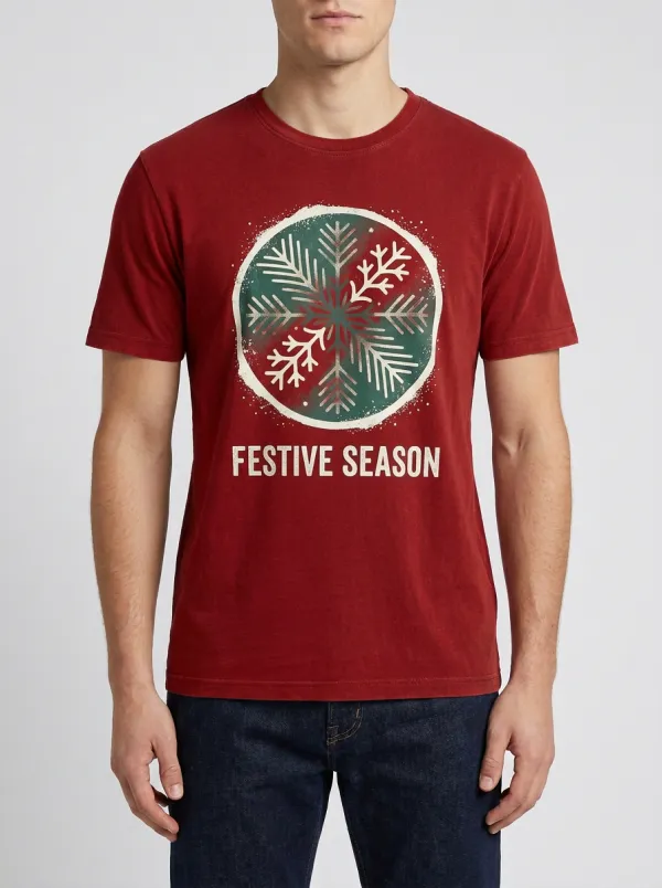 Men's Christmas Festive Season Snowflake Graphic Printed T-Shirt