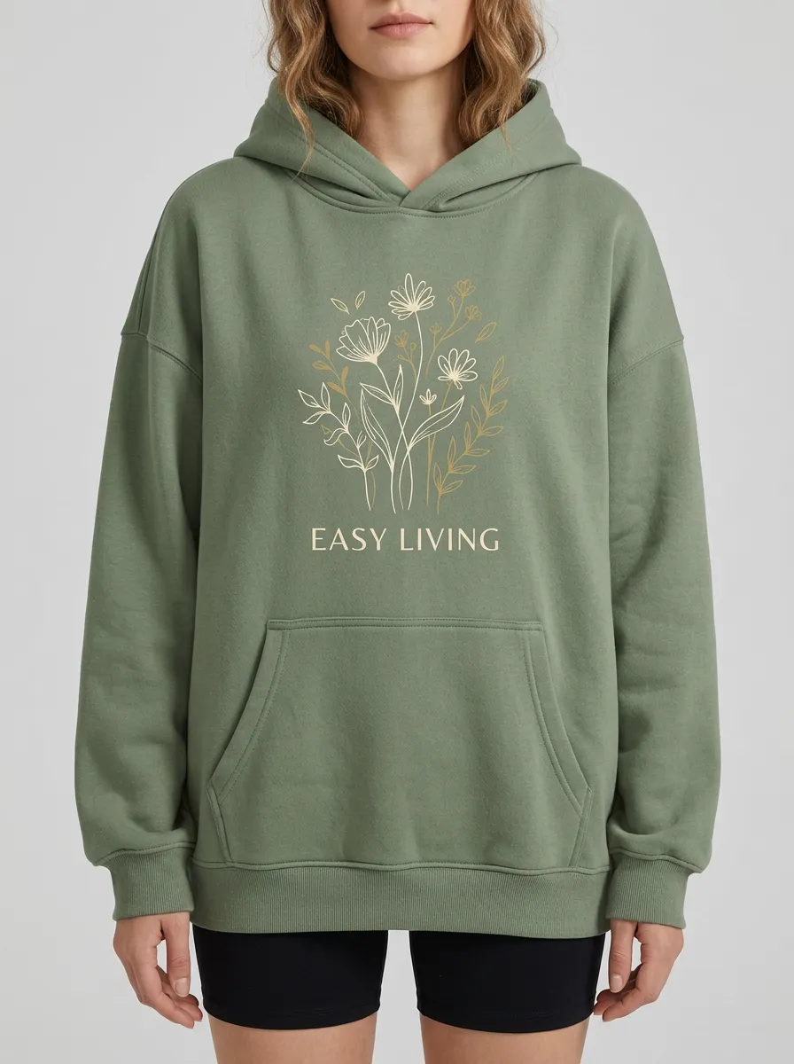 Relaxed Easy Living Floral Line Art Hoodie