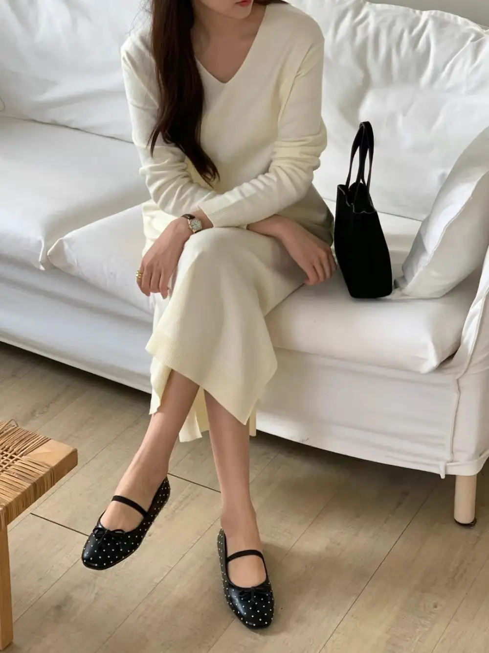 Faux Leather Beaded Ballet Flats