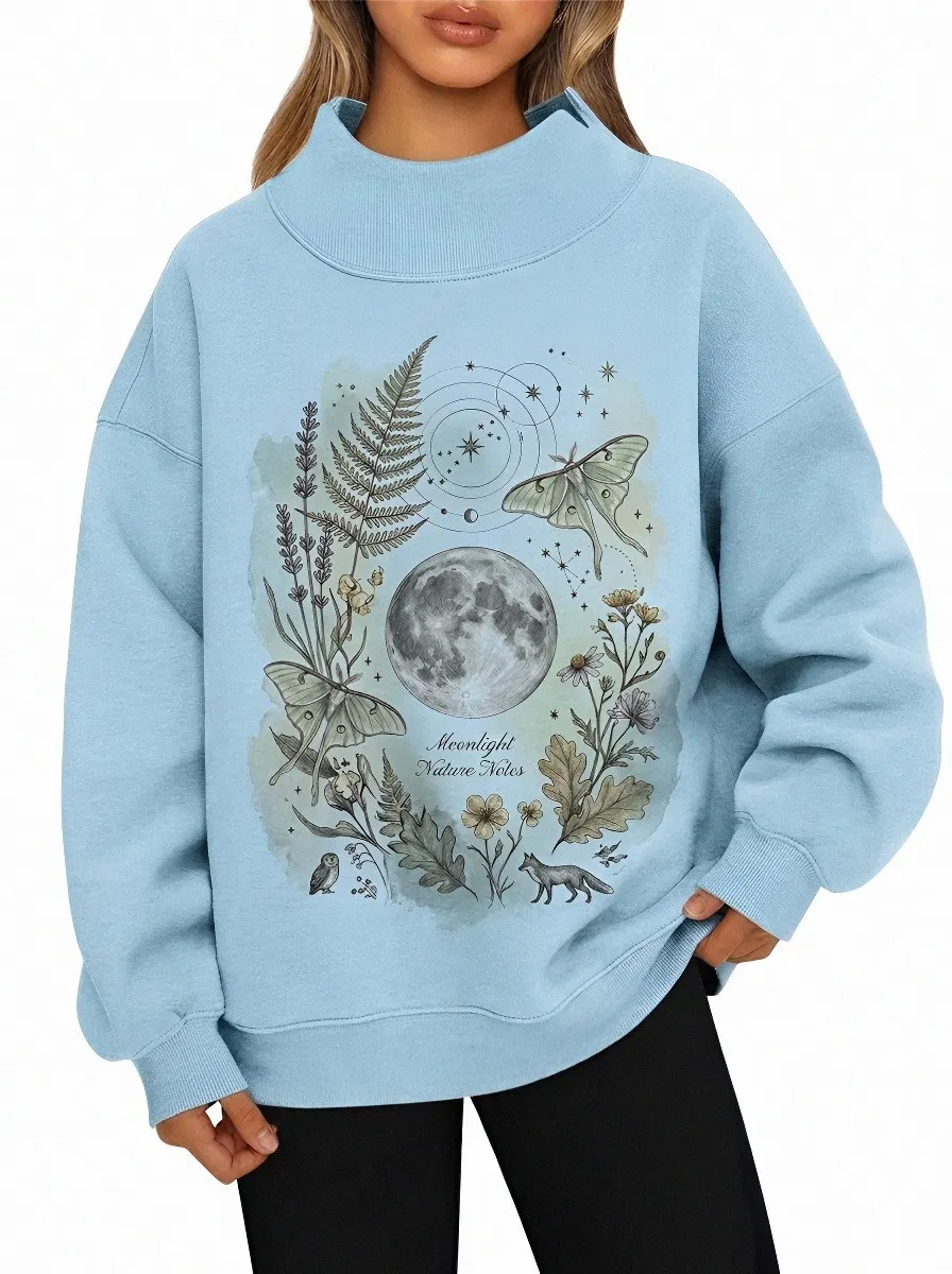 Women's Moon Moth Botanical Nature Printed Sweatshirt