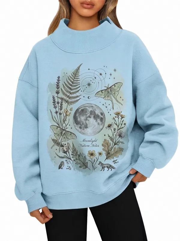 Women's Moon Moth Botanical Nature Printed Sweatshirt
