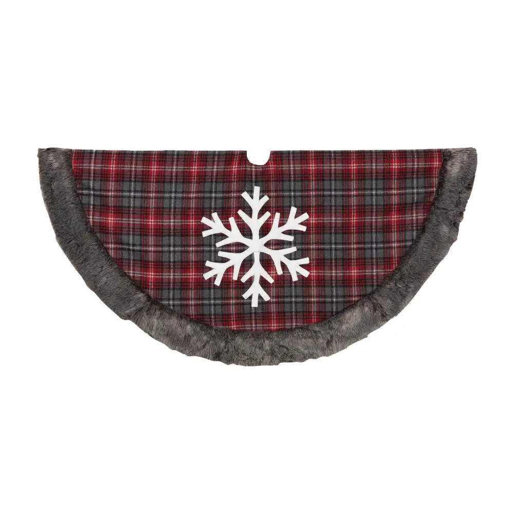 Plaid Snowflake Faux Fur Tree Skirt