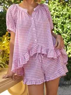 Refined Ruffled Top and Shorts Matching Set