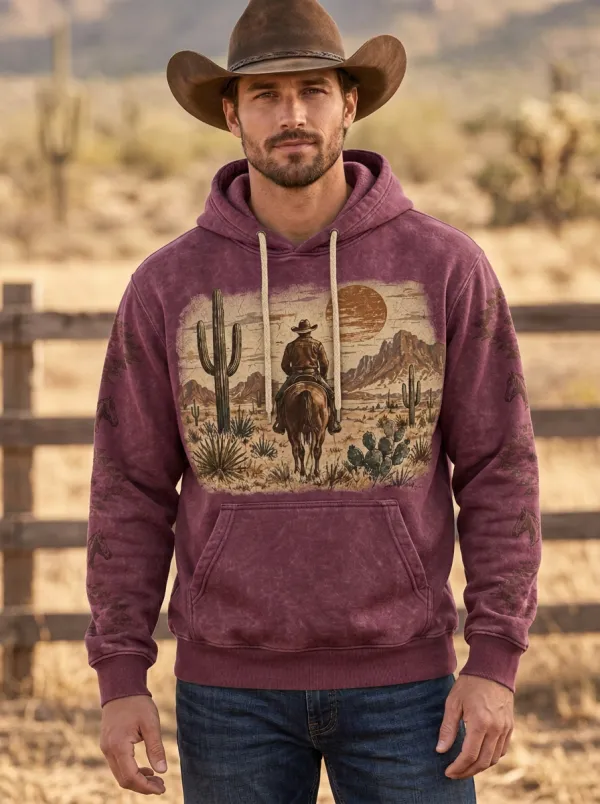 Prairie Sky Cactus Desert Sunset Ranch Look Men's Western Sweatshirt