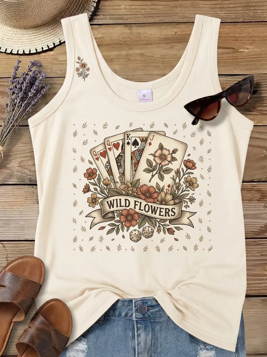 Poker Lover Wildflowers Playing Cards Tank Top