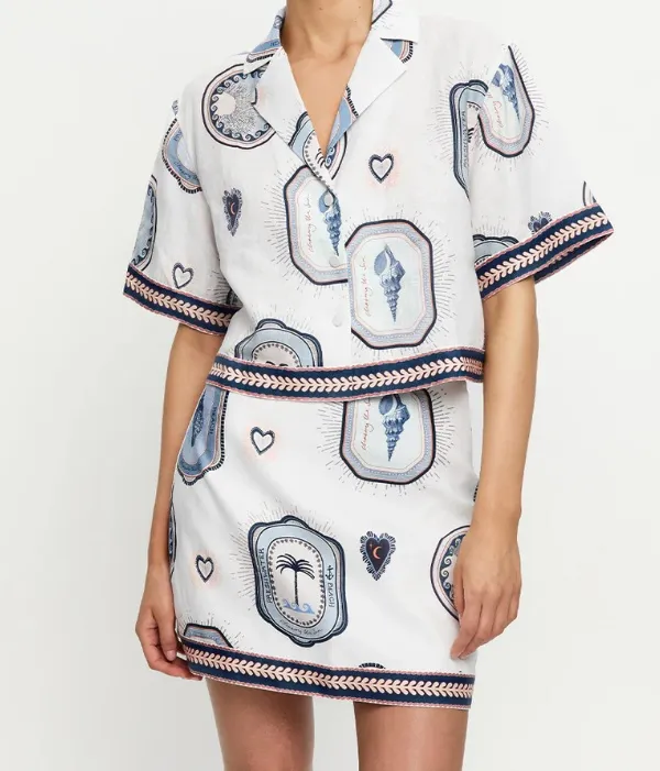 Versatile Printed Linen V Neck Cropped Top