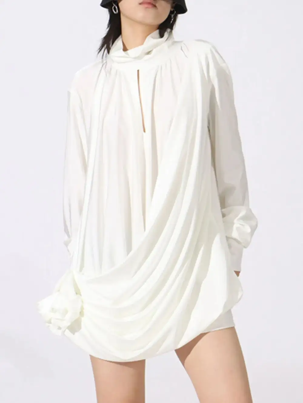 Relaxed Shape Ruched Long Sleeve Mini Dress