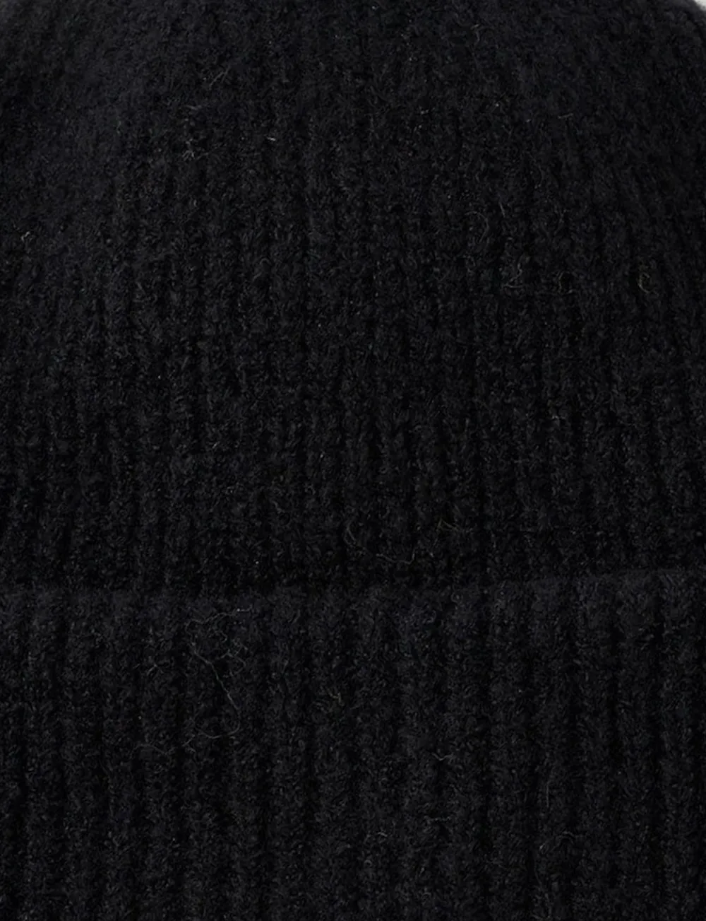 Wide Brim Ribbed Black Hat