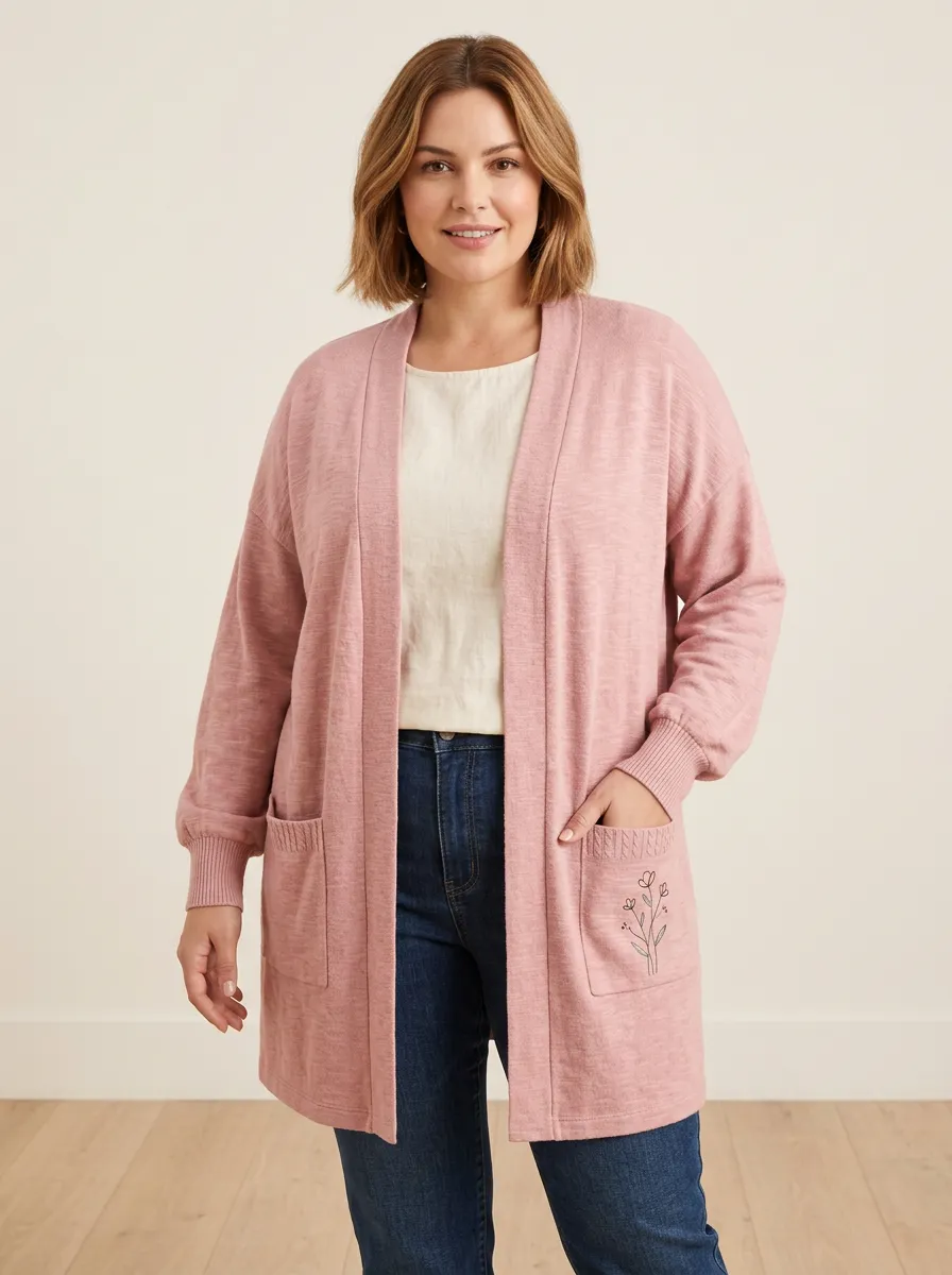 Women's Floral Minimalist Pink Printed Casual Cardigan