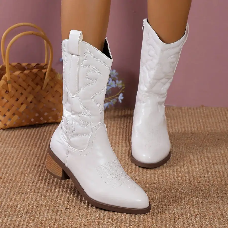 Knit Point Toe Block Heels Boots