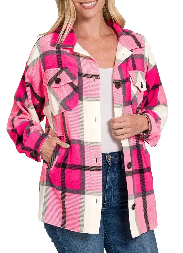 Button-Front Collared Fleece Cotton Jacket