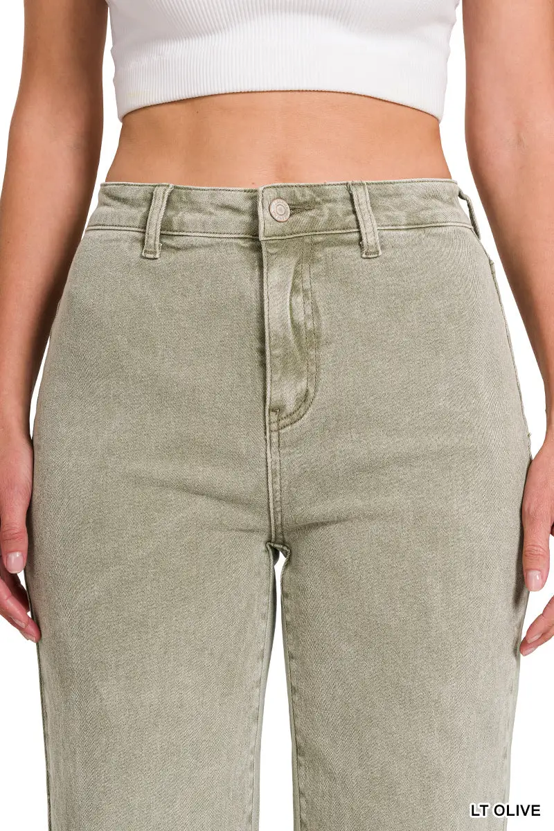 Washed High Hem Straight Pants