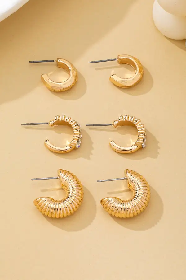 Rhinestone Textured Hoop arring Set