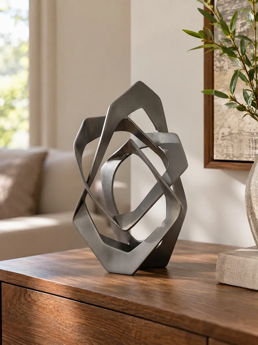 Decorative Abstract Geometric Metal Sculpture Table Ornament