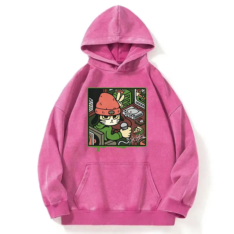 Funny Cat Print Relaxed Hoodie