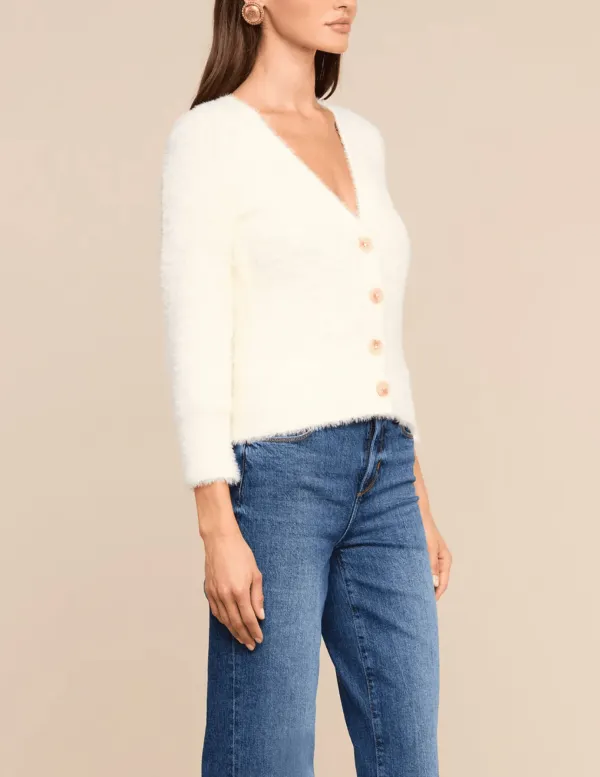 Button-Front Cropped Ribbed Fuzzy Cardigan