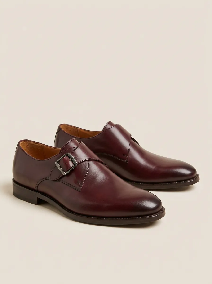 Men's Formal Leather Single Monk Strap Shoes