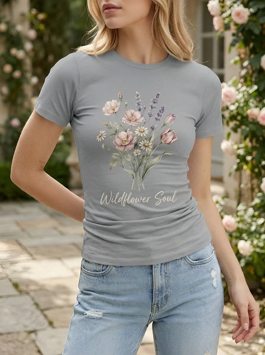 Women's Wildflower Soul Floral Bouquet Printed T-shirt