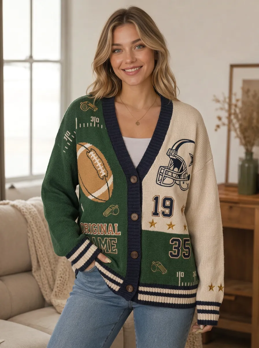 Women's Everyday Helmet Football Ball Knitted Cardigan