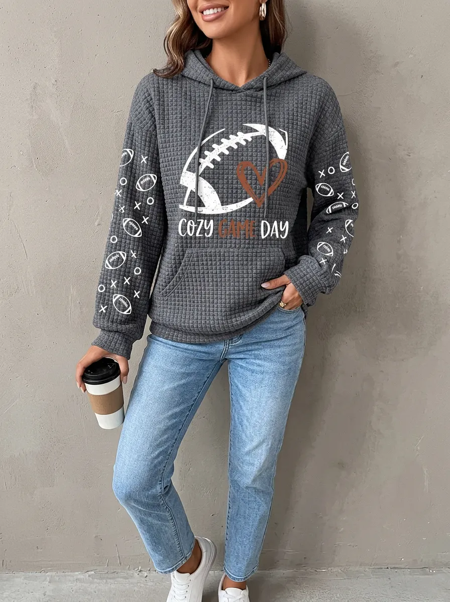 Women's Football Lover Cozy Game Day Heart Printed Hoodie