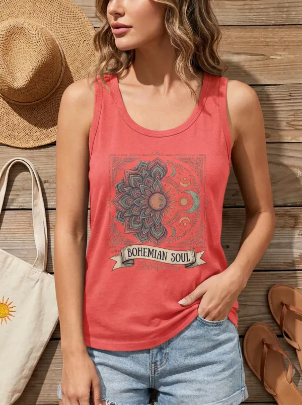 Bohemian Soul Mandala Moon Sun Ribbed Tank Top