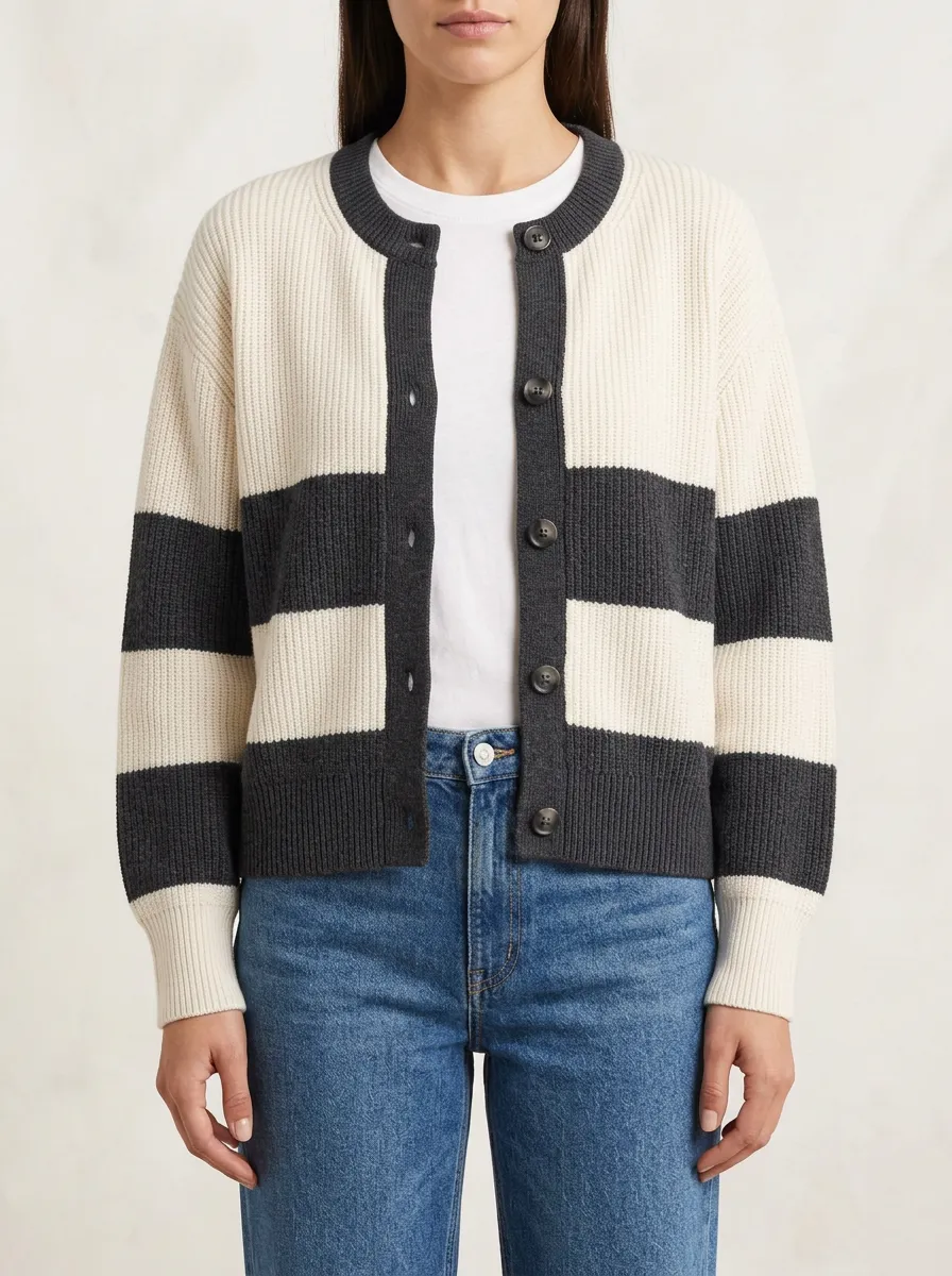 Rugby Striped Print Knit Cardigan