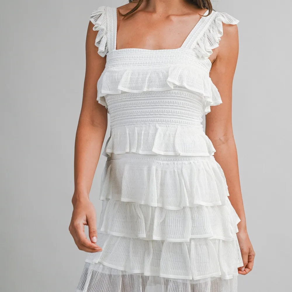 Tiered Ruffle Detail Sleeveless Square Neck Dress