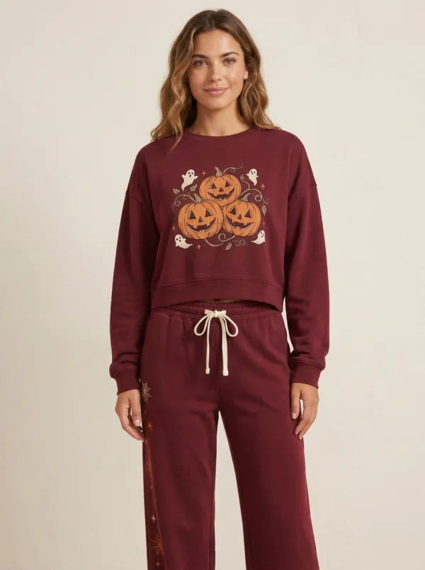 Women's Halloween Pumpkin Ghost Printed  Set