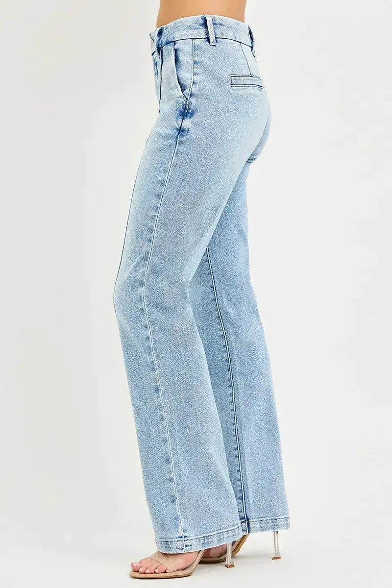 Tummy Control High Rise Straight Leg Pocketed Denim Jeans