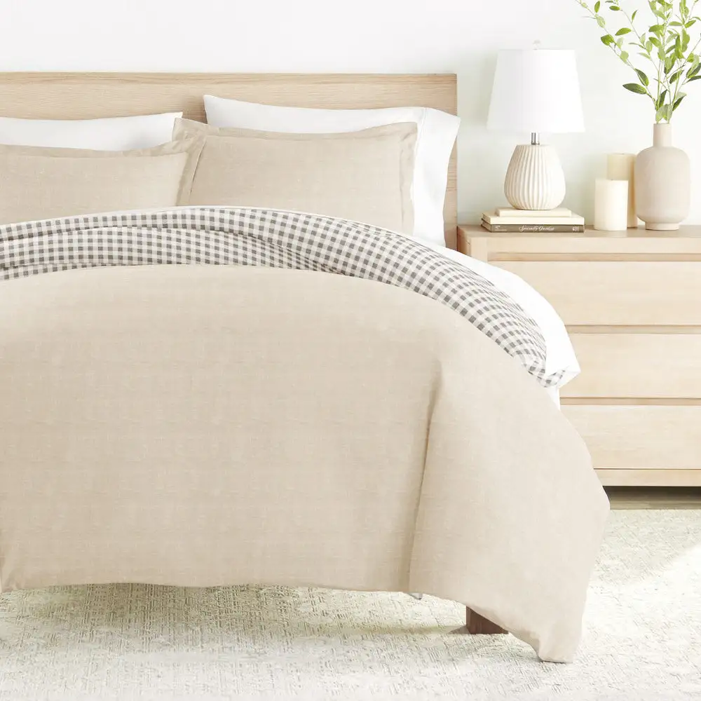 Gingham Check Pattern Reversible Duvet Cover Set
