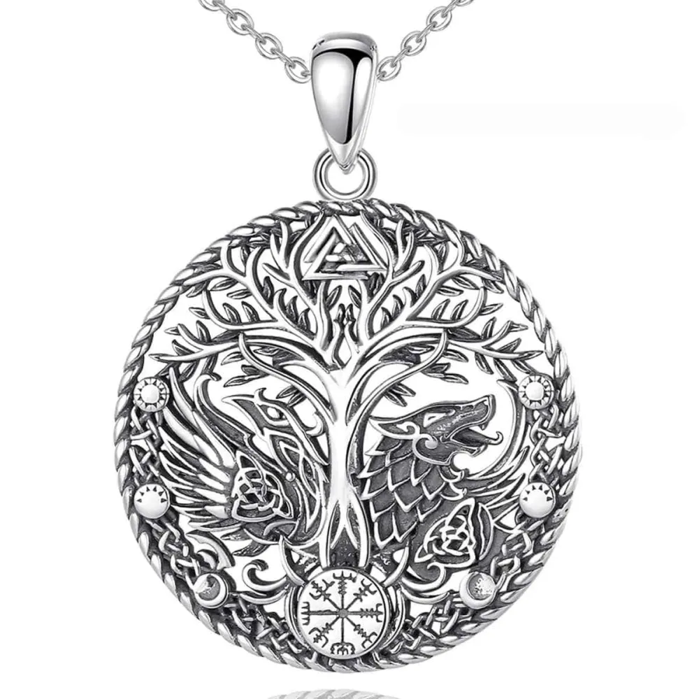 Men's Yggdrasil Necklace Runes And Wolf