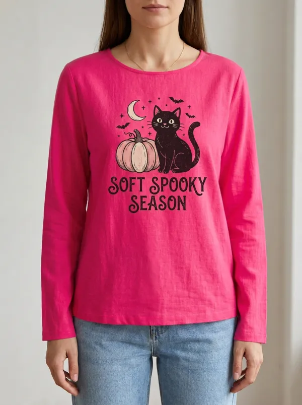 Festive Halloween Cotton Linen Long Sleeve Top