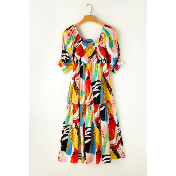 Square Square Neck Short Sleeve Midi Dress