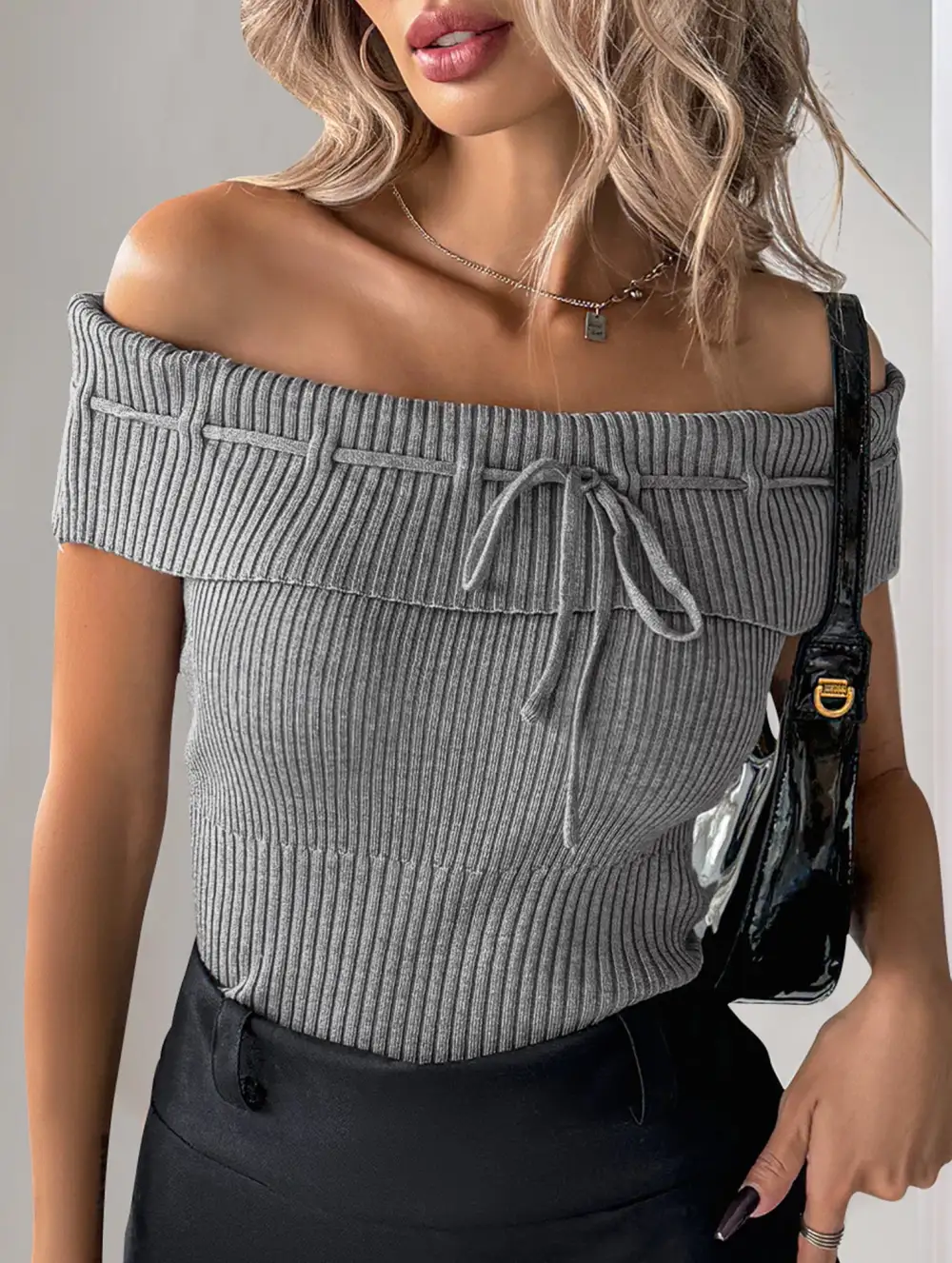 Knit Top with Bow Tie Design Blouse