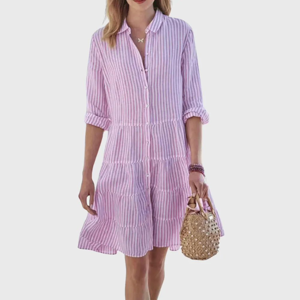Striped Belted Flowing Casual Dress