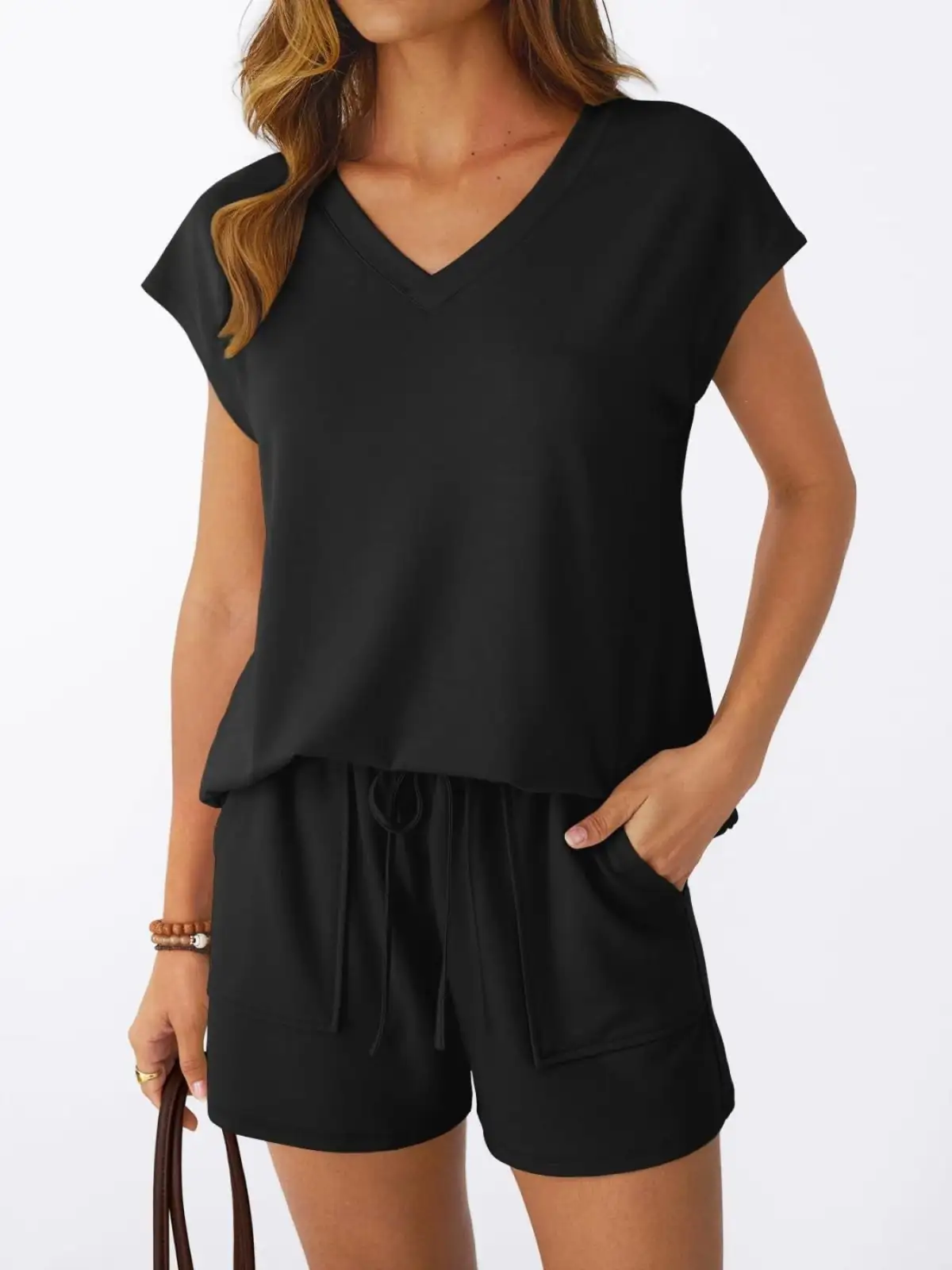 Relaxed Drawstring Pocketed Shirt and Shorts Matching Set