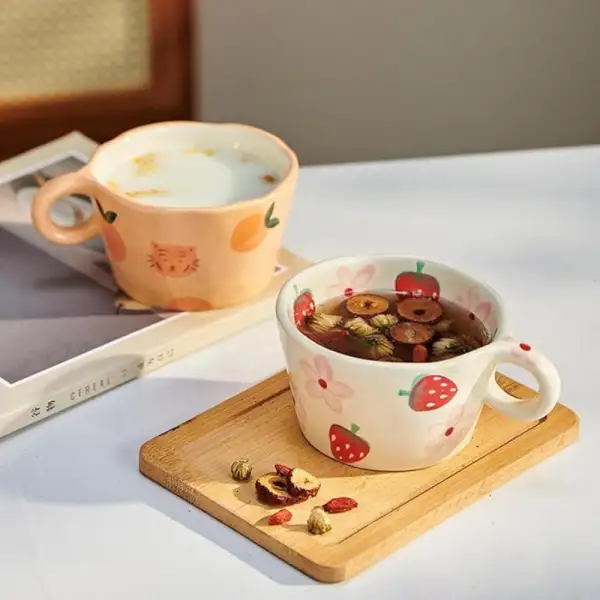 Strawberry And Peach Ceramic Mugs