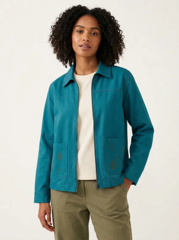 Women's Minimalist Botanical Line-Art Pattern Jacket