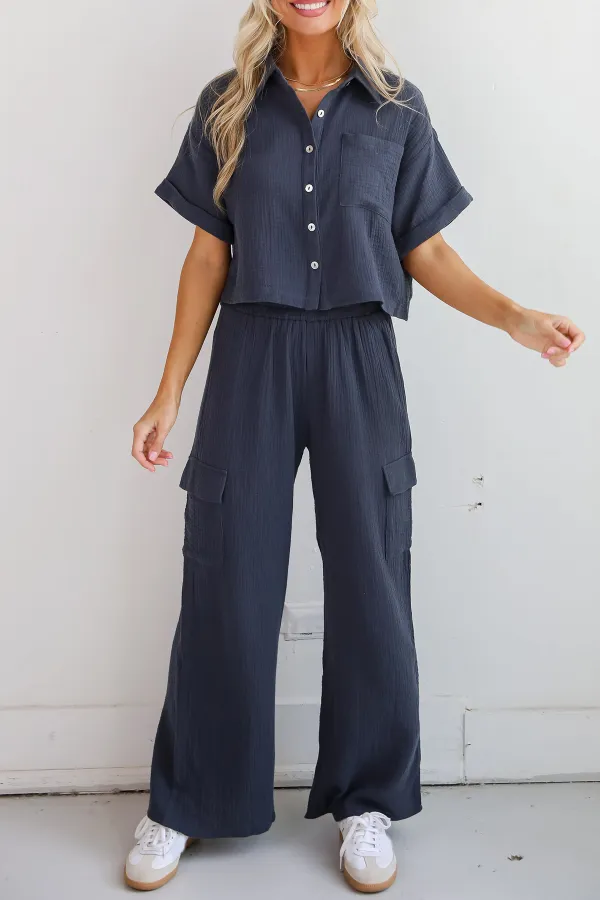 Charcoal Linen Cargo Pants